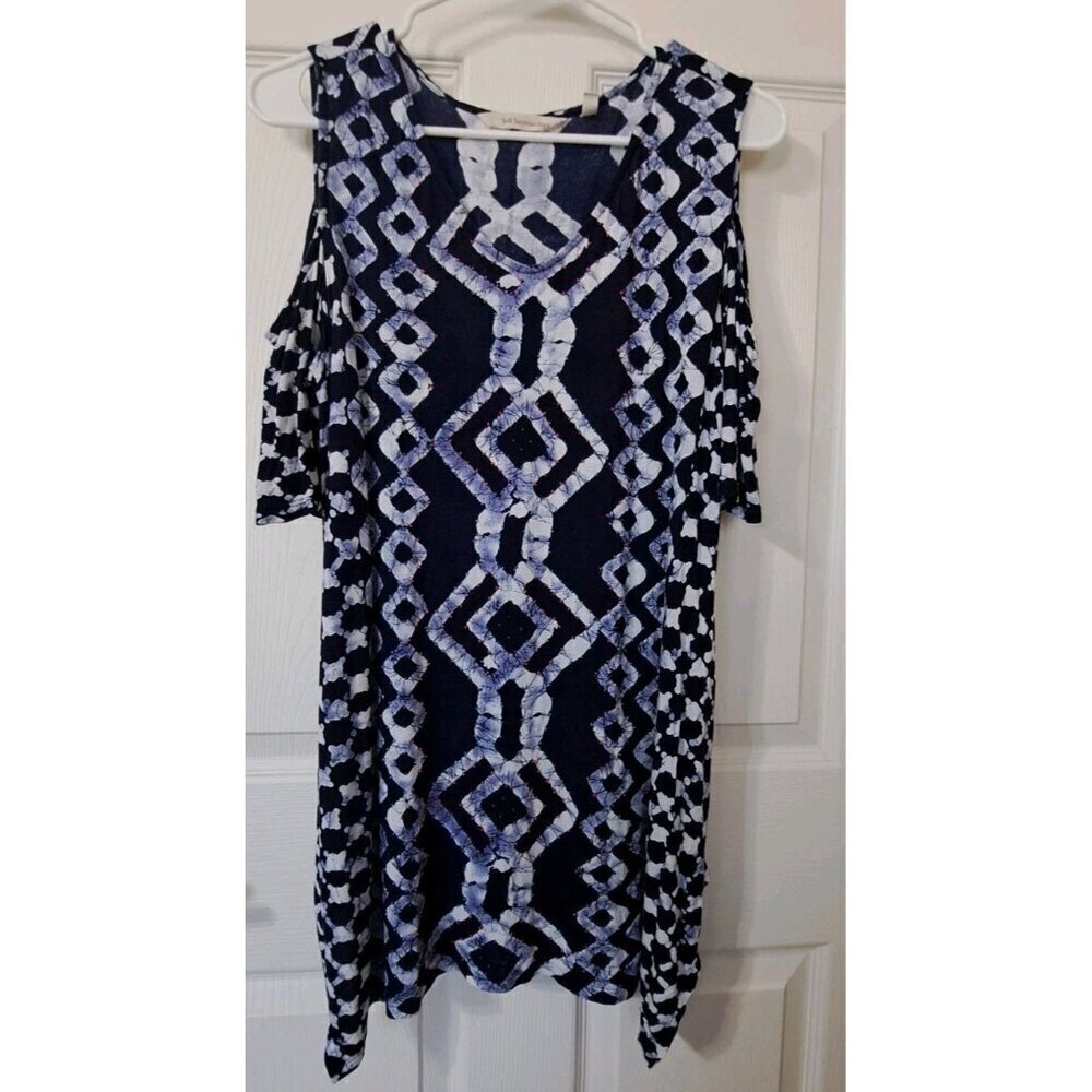 Soft Surroundings Women's M Multicolor Ikat Print Beaded Cold Shoulder Tunic
